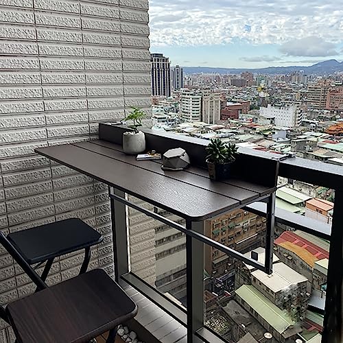 LIJBN Terrastafel balkontafel balkonbartafel voor balustrades Opklapbare balkontafel, 5-delig in hoogte verstelbare buitentuinterras hangtafel, opklapbare reling aluminium profieltafel (