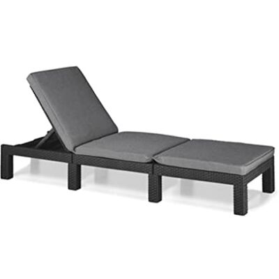 Keter Allibert by Daytona deluxe ligstoel voor tuin, terras en balkon met verstelbaar hoofdeinde, grijs, incl. kussen, tuinligstoel van kunststof, platte rotanlook, 195x65x25,5 cm Keter Allibert by Daytona deluxe ligstoel voor tuin, terras en balkon met verstelbaar hoofdeinde, grijs, incl. kussen, tuinligstoel van kunststof, platte rotanlook, 195x65x25,5 cm