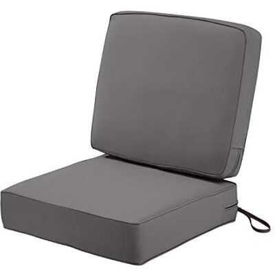 Classic Accessories Montlake Water-Resistant 25 x 25 x 5 Inch (seat)/25 x 22 x 4 Inch (back) Patio Cushion Set, Light Charcoal Grey, Chaise Lounge Cushions Outdoor Classic Accessories Montlake Water-Resistant 25 x 25 x 5 Inch (seat)/25 x 22 x 4 Inch (back) Patio Cushion Set, Light Charcoal Grey, Chaise Lounge Cushions Outdoor