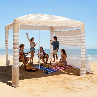 VEVOR Strandtent voor buiten, 2438 x 2438 mm, met zijwand, UPF 50+, eenvoudig te monteren met zandzakken, draagbare parasol in hoogte verstelbaar VEVOR Strandtent voor buiten, 2438 x 2438 mm, met zijwand, UPF 50+, eenvoudig te monteren met zandzakken, draagbare parasol in hoogte verstelbaar