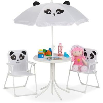 Relaxdays Camping kinderzitgroep, pandamotief, wit kinderzitgroep met parasol, klapstoelen en tafel, tuin Relaxdays Camping kinderzitgroep, pandamotief, wit kinderzitgroep met parasol, klapstoelen en tafel, tuin