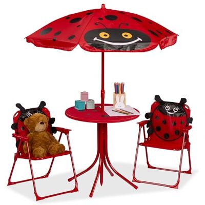 Relaxdays tuinset kinderen, met parasol, lieveheersbeestje, 2 klapstoeltjes en tafel, camping, tuin, kindertuinset, rood Relaxdays tuinset kinderen, met parasol, lieveheersbeestje, 2 klapstoeltjes en tafel, camping, tuin, kindertuinset, rood