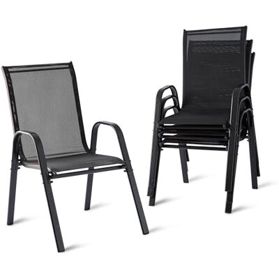 Relaxdays tuinstoelen, set van 4, hoge rugleuning, armleuningen, stapelbaar, tot 150 kg, polyester en metaal, antraciet Relaxdays tuinstoelen, set van 4, hoge rugleuning, armleuningen, stapelbaar, tot 150 kg, polyester en metaal, antraciet