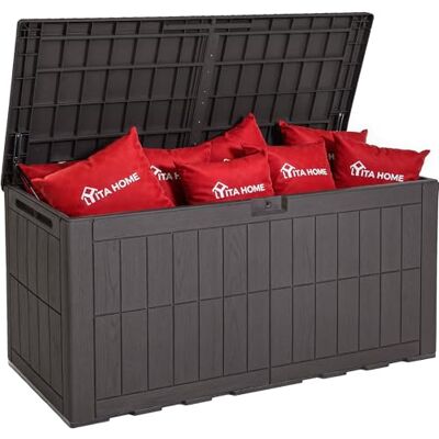 YITAHOME 450L Grote Outdoor Garden Opbergdoos, Waterdichte Hars Dekbox met Slot & Hydraulische Zuiger, 2-persoons Bank Zitting voor Terraskussens & Tuingereedschap, UV-bestendig & Weerbestendig YITAHOME 450L Grote Outdoor Garden Opbergdoos, Waterdichte Hars Dekbox met Slot & Hydraulische Zuiger, 2-persoons Bank Zitting voor Terraskussens & Tuingereedschap, UV-bestendig & Weerbestendig