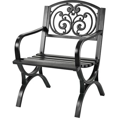 Relaxdays tuinstoel met armleuningen, breed, metalen vintage design, HBD: 85,5 x 60 x 56 cm, zwart Relaxdays tuinstoel met armleuningen, breed, metalen vintage design, HBD: 85,5 x 60 x 56 cm, zwart