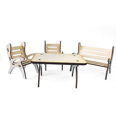 Petra's Bastel News 4-delige tafelset, bestaande tafel, 1 x tuinbank en 2 stoelen van hout, hoogte ca. 6 cm Petra's Bastel News 4-delige tafelset, bestaande tafel, 1 x tuinbank en 2 stoelen van hout, hoogte ca. 6 cm