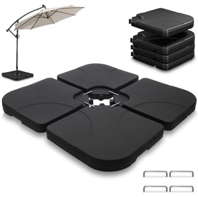 VOUNOT ® Parasolvoet 4-delig, Vulbare Parasol Tegels voor Zweefparasol Bodemkruis, HDPE Schermgewichten met Handvat, Vulbaar met Water of Zand 60L / 100kg, Zwart VOUNOT ® Parasolvoet 4-delig, Vulbare Parasol Tegels voor Zweefparasol Bodemkruis, HDPE Schermgewichten met Handvat, Vulbaar met Water of Zand 60L / 100kg, Zwart