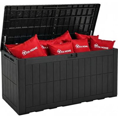YITAHOME 450L Grote Outdoor Garden Opbergdoos, Waterdichte Hars Dekbox met Slot & Hydraulische Zuiger, 2-persoons Bank Zitting voor Terraskussens & Tuingereedschap, UV-bestendig & Weerbestendig, Zwart YITAHOME 450L Grote Outdoor Garden Opbergdoos, Waterdichte Hars Dekbox met Slot & Hydraulische Zuiger, 2-persoons Bank Zitting voor Terraskussens & Tuingereedschap, UV-bestendig & Weerbestendig, Zwart