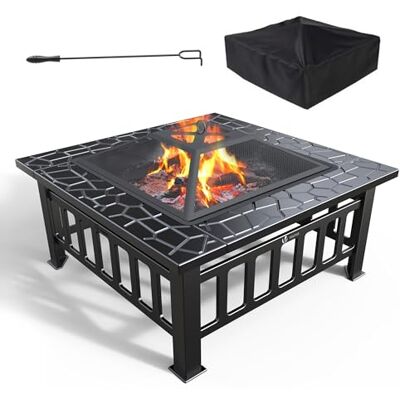 VOUNOT Outdoor vuurplaats met gaasdoek, multifunctionele verwarmingspannen voor tuin, terras, balkon, houtkachel, 81 x 81 x 45 cm, zwart VOUNOT Outdoor vuurplaats met gaasdoek, multifunctionele verwarmingspannen voor tuin, terras, balkon, houtkachel, 81 x 81 x 45 cm, zwart