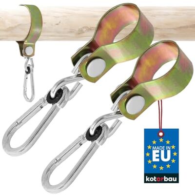 KOTARBAU Set van 2 schommelhaken met karabijnhaak 50 mm schommelklem schommelbevestiging rond hout manchethaak goud verzinkt haakhouder schommel KOTARBAU Set van 2 schommelhaken met karabijnhaak 50 mm schommelklem schommelbevestiging rond hout manchethaak goud verzinkt haakhouder schommel