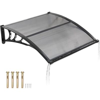 VEVOR Luifels voor deuropening, 96,5 x 101,6 cm, buitenkant voordeur raamluifels met drainage en ABS-beugel, regensneeuw, zonwering, overhang polycarbonaat deurluifel voor veranda, terras, rookgrijs VEVOR Luifels voor deuropening, 96,5 x 101,6 cm, buitenkant voordeur raamluifels met drainage en ABS-beugel, regensneeuw, zonwering, overhang polycarbonaat deurluifel voor veranda, terras, rookgrijs