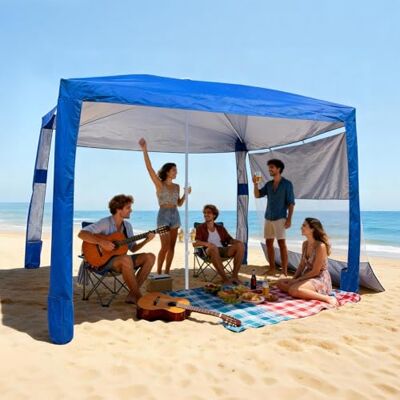 VEVOR Draagbare strandparasol, 2400 x 2400 x 2400 mm, met zijwand en zandzakken, eenvoudig te monteren, draagbare parasol, in hoogte verstelbaar, voor familie, blauw VEVOR Draagbare strandparasol, 2400 x 2400 x 2400 mm, met zijwand en zandzakken, eenvoudig te monteren, draagbare parasol, in hoogte verstelbaar, voor familie, blauw