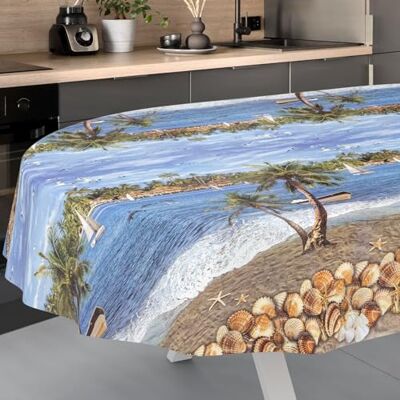 ANRO Afwasbaar tafelzeil, tuintafelkleed, voor binnen en buiten, ovaal, 200 x 140 cm, snijrand, vakantie ANRO Afwasbaar tafelzeil, tuintafelkleed, voor binnen en buiten, ovaal, 200 x 140 cm, snijrand, vakantie