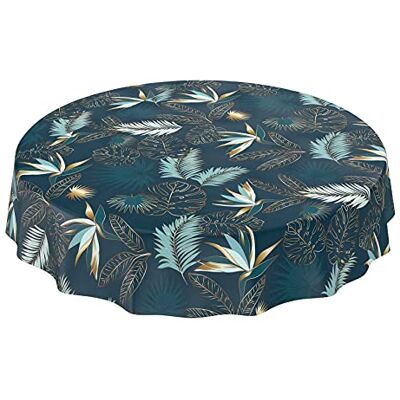 ANRO Afwasbaar tuintafelkleed, tafelzeil, rond, ovaal, rechthoekig, voor binnen en buiten, bladeren, goud/blauw, rond, 140 cm ANRO Afwasbaar tuintafelkleed, tafelzeil, rond, ovaal, rechthoekig, voor binnen en buiten, bladeren, goud/blauw, rond, 140 cm