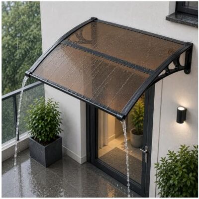 VEVOR Luifel voor deuren en ramen met afwatering, 101,7 x 96,5 cm, beschermend dak voor de ingang met ABS-houder, regenbescherming, zonwering, polycarbonaat luifel voor veranda, bruin VEVOR Luifel voor deuren en ramen met afwatering, 101,7 x 96,5 cm, beschermend dak voor de ingang met ABS-houder, regenbescherming, zonwering, polycarbonaat luifel voor veranda, bruin