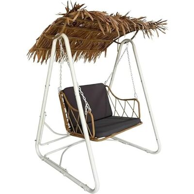 DRW Schommel van metaal en rotan zitting in wit en naturel, 160 x 112 x 105 cm DRW Schommel van metaal en rotan zitting in wit en naturel, 160 x 112 x 105 cm