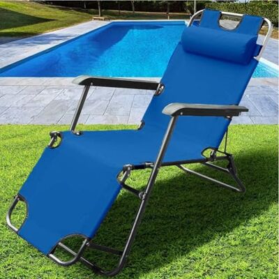 BAKAJI Ligstoel, kantelbare tuinstoel voor buiten, tuin, relaxstoel, opvouwbaar, van metaal en Oxford-weefsel, ademend, gevoerd met hoofdsteun, terras, zwembad, strand (blauw) BAKAJI Ligstoel, kantelbare tuinstoel voor buiten, tuin, relaxstoel, opvouwbaar, van metaal en Oxford-weefsel, ademend, gevoerd met hoofdsteun, terras, zwembad, strand (blauw)