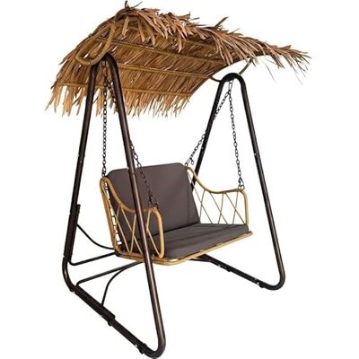 DRW Schommel van metaal en rotan zitting in zwart en naturel, 160 x 112 x 105 cm DRW Schommel van metaal en rotan zitting in zwart en naturel, 160 x 112 x 105 cm