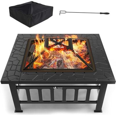VOUNOT Vuurschaal voor buiten, voor tuin, terrassen, vuur buiten, voor zomer en vuur, 81 x 81 x 45 cm, verwarmingspan, zwart VOUNOT Vuurschaal voor buiten, voor tuin, terrassen, vuur buiten, voor zomer en vuur, 81 x 81 x 45 cm, verwarmingspan, zwart