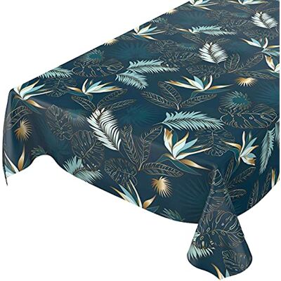 ANRO Afwasbaar tuintafelkleed, tafelzeil, rond, ovaal, rechthoekig, voor binnen en buiten, bladeren, goud/blauw, 100 x 140 cm ANRO Afwasbaar tuintafelkleed, tafelzeil, rond, ovaal, rechthoekig, voor binnen en buiten, bladeren, goud/blauw, 100 x 140 cm