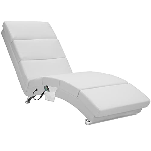 Casaria Relaxfauteuil XXL Massage- en Verwarmingsfunctie 186x89x55cm Ergonomische Stof Bekleed 180kg Belastbaar Woonkamer Chaise Longue Relaxzetel Wit