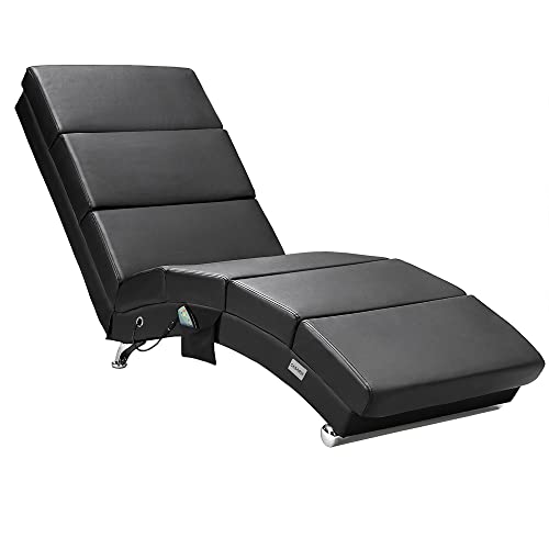 Casaria Relaxfauteuil XXL Massage- en Verwarmingsfunctie 186x89x55cm Ergonomische Stof Bekleed 180kg Belastbaar Woonkamer Chaise Longue Relaxzetel Zwart