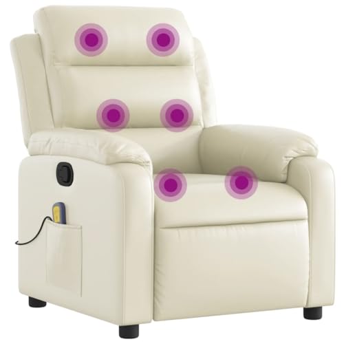 vidaXL Massagestoel verstelbaar kunstleer crème, fauteuil, relaxstoel, slaapfauteuil, relaxfauteuil, fauteuil stoel, leren fauteuil, tv-stoel