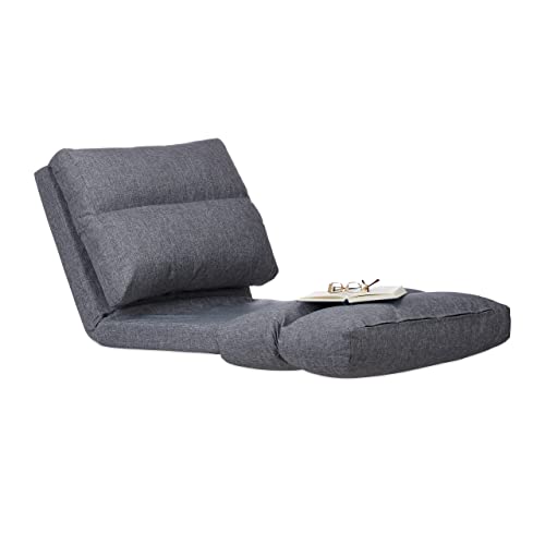 Relaxdays loungestoel, verstelbare rugleuning, voor binnen, 194 cm lang, relaxzetel, vloerkussen, ligkussen, grijs