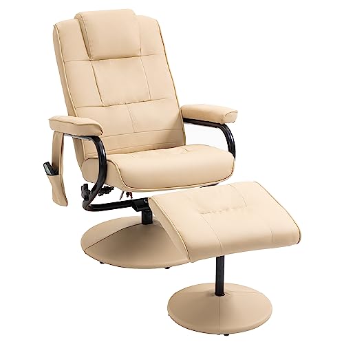 HOMCOM massagestoel relaxstoel tv-stoel stoel met massagefunctie incl. krukje kunstleer crèmewit 77 x 84 x 95 cm