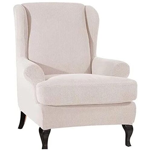 ERKIES Fauteuil hoes oorfauteuil 2 stuks zetelhoezen elastische stretch hoezen voor oorfauteuil meubelhoezen bescherming voor woonkamer slaapkamer decoratie (lichtbeige)