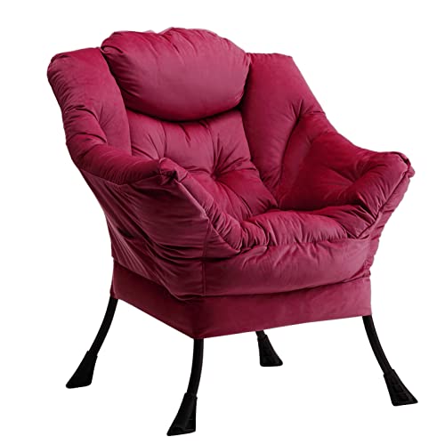 HollyHOME Fauteuil Accent Stoel Lounge Stoel Luie Stoel Moderne Stof Relax Lounge Stoel Fauteuil met Stalen Frame, Rood