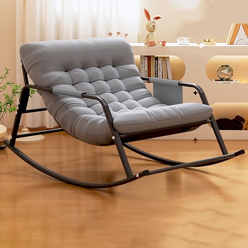 FARIH Verstelbare schommelstoel, metalen schommelstoelen met hoge rug, gewatteerde opvouwbare schommelstoel met hoge rug, zijvak draagbare schommelstoel opvouwbaar, moderne schommelstoel