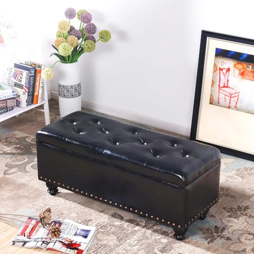 AviiSo Brandveiligheid opvouwbare opslag Ottomaanse sofa kruk montage kamer opslag rust bank kan thuis worden gebruikt Rechthoekige opslag kruk doos (kleur: zwart, maat: 100 cm/39,4 inch)