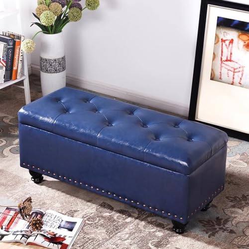 AviiSo Brandveiligheid opvouwbare opslag Ottomaanse sofa kruk montage kamer opslag rust bank kan thuis worden gebruikt Rechthoekige opslag kruk doos (kleur: blauw, maat: 120 cm)