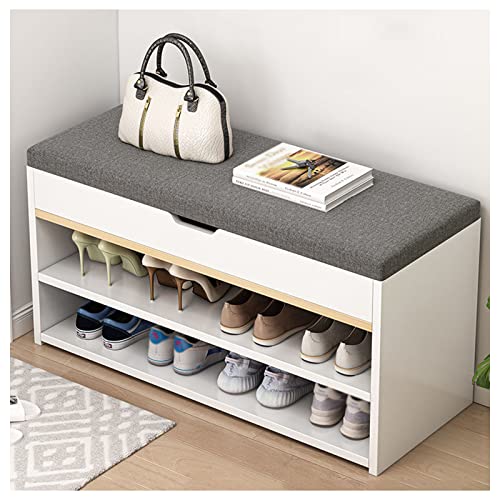 XMDEUR Schoenwisselkruk Nordic Entryway Wearing Shoe Kruk Soft Bag Kussen Opbergkruk Garderobe Sofa Kruk Moderne Schoenwisselkruk 80 * 28 * 43cm,Wit