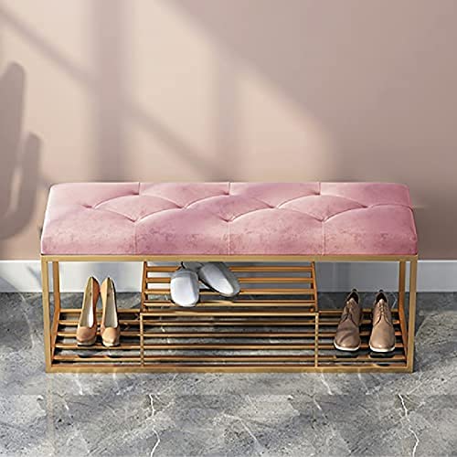 ASHILD Luxe entreebank schoenenrekbank, zacht fluweel gestoffeerde zitbank schoenenopslagbank, moderne toegangsschoenenbank, roze, 120 x 30 x 45 cm