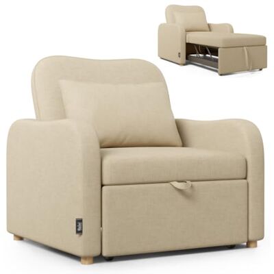 Nalui Buddy 1-zitsbank 3-in-1 92 x 97 x 90 cm met verstelbare rugleuning, 2 standen en kussens, enkele slaapbank van linnen, belastbaar tot 200 kg, ligstoel met armleuningen, beige Nalui Buddy 1-zitsbank 3-in-1 92 x 97 x 90 cm met verstelbare rugleuning, 2 standen en kussens, enkele slaapbank van linnen, belastbaar tot 200 kg, ligstoel met armleuningen, beige