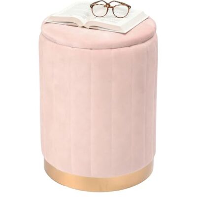 Relaxdays poef met opbergruimte, fluweel, 42x32x32 cm, rond, deksel, oudroze Relaxdays poef met opbergruimte, fluweel, 42x32x32 cm, rond, deksel, oudroze