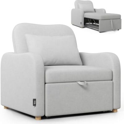 Nalui Buddy 1-zitsbank 3-in-1 92 x 97 x 90 cm met verstelbare rugleuning, 2 posities en kussens, enkele slaapbank van linnen, belastbaar tot 200 kg, ligstoel met armleuningen, lichtgrijs Nalui Buddy 1-zitsbank 3-in-1 92 x 97 x 90 cm met verstelbare rugleuning, 2 posities en kussens, enkele slaapbank van linnen, belastbaar tot 200 kg, ligstoel met armleuningen, lichtgrijs