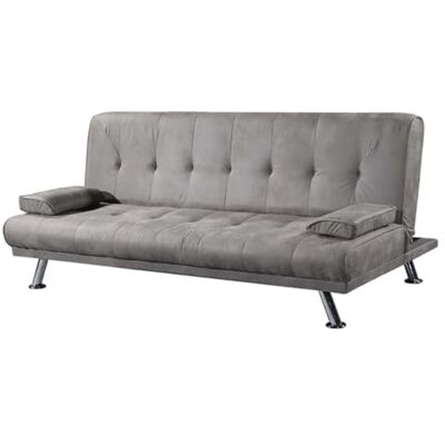Somnia Descanso Slaapbank Clic Clac type 3-zits model Cleo met decoratieve kussens, modern design, praktisch en functioneel, cementgrijs Somnia Descanso Slaapbank Clic Clac type 3-zits model Cleo met decoratieve kussens, modern design, praktisch en functioneel, cementgrijs