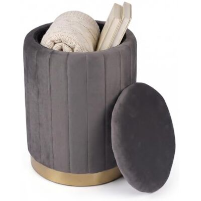 Relaxdays poef van fluweel, poef met opbergruimte, gestoffeerd, donkergrijs HxD: 42x32 cm, ronde bijzetpoef, woonkamer Relaxdays poef van fluweel, poef met opbergruimte, gestoffeerd, donkergrijs HxD: 42x32 cm, ronde bijzetpoef, woonkamer