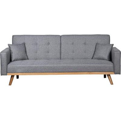 DRW 3-zitsbank van polyester met houten poten van rubber in grijs, 216 x 81 x 87 cm DRW 3-zitsbank van polyester met houten poten van rubber in grijs, 216 x 81 x 87 cm