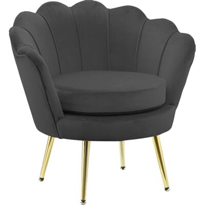 GARDENIA Fauteuil met schelp-rugleuning, gewatteerd, met verchroomde poten, ideaal voor woonkamer, slaapkamer en kantoor, stoel van fluweel, zwart, 77 x 79 x 77 cm (h) Athene XL GARDENIA Fauteuil met schelp-rugleuning, gewatteerd, met verchroomde poten, ideaal voor woonkamer, slaapkamer en kantoor, stoel van fluweel, zwart, 77 x 79 x 77 cm (h) Athene XL