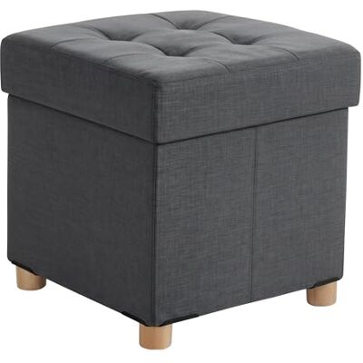 Relaxdays poef met opbergruimte, linnen look, houten poten, vierkante voet, 38x38x38 cm, donkergrijs Relaxdays poef met opbergruimte, linnen look, houten poten, vierkante voet, 38x38x38 cm, donkergrijs