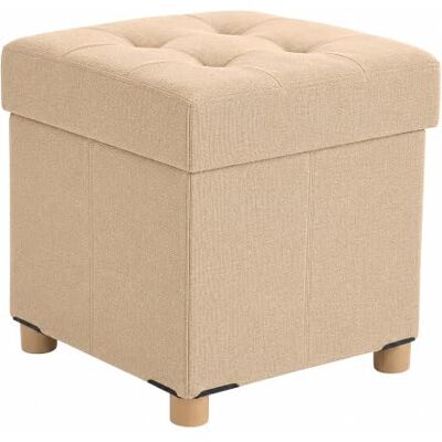 Relaxdays poef met opbergruimte, gestoffeerd, HxBxD: 8 x 38 x 38 cm, crème linnenlook, houten poten, hoekige poef Relaxdays poef met opbergruimte, gestoffeerd, HxBxD: 8 x 38 x 38 cm, crème linnenlook, houten poten, hoekige poef