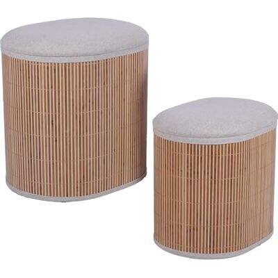 DRW Set van 2 houten zitzakken met gevoerd deksel in grijs, 43 x 35 x 44 cm DRW Set van 2 houten zitzakken met gevoerd deksel in grijs, 43 x 35 x 44 cm