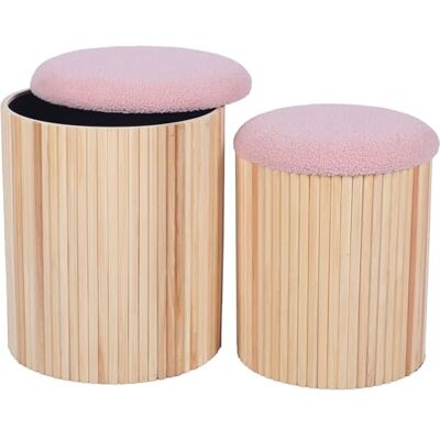 DRW Set van 2 zitzakken van natuurlijk hout met zacht roze deksel, 36 x 36 x 44 cm DRW Set van 2 zitzakken van natuurlijk hout met zacht roze deksel, 36 x 36 x 44 cm