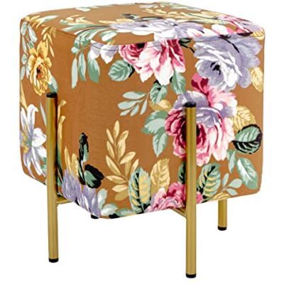 Baroni Home Zitzak voetensteun, kruk, zitkruk van fluweel, gestoffeerd, kleur bloemen, basis cognac, afmetingen: 33 x 33 x 38 cm Baroni Home Zitzak voetensteun, kruk, zitkruk van fluweel, gestoffeerd, kleur bloemen, basis cognac, afmetingen: 33 x 33 x 38 cm
