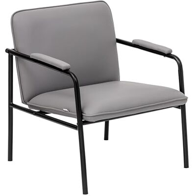 Baroni Home Fauteuil van kunstleer met ijzeren frame, vintage design, relaxstoel voor woonkamer, slaapkamer, kantoor, 78 x 59 x 64 cm, grijs Baroni Home Fauteuil van kunstleer met ijzeren frame, vintage design, relaxstoel voor woonkamer, slaapkamer, kantoor, 78 x 59 x 64 cm, grijs