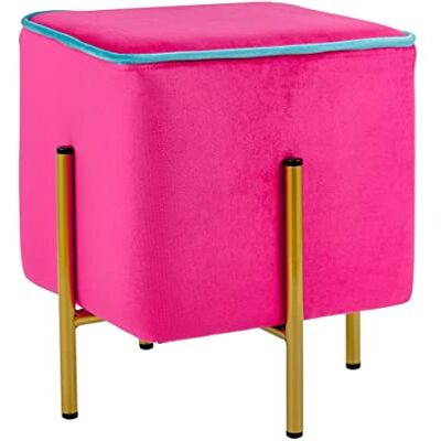 Baroni Home Zitzak voetensteun, kruk, zitkruk van fluweel, gevoerd, fuchsia met Turkse rand, afmetingen 33 x 33 x 38 cm Baroni Home Zitzak voetensteun, kruk, zitkruk van fluweel, gevoerd, fuchsia met Turkse rand, afmetingen 33 x 33 x 38 cm